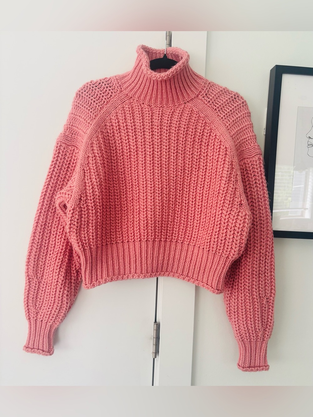 H&M wool/alpaca blend RIBBED TURTLENECK SWEATER dusty rose size XS (measurments)